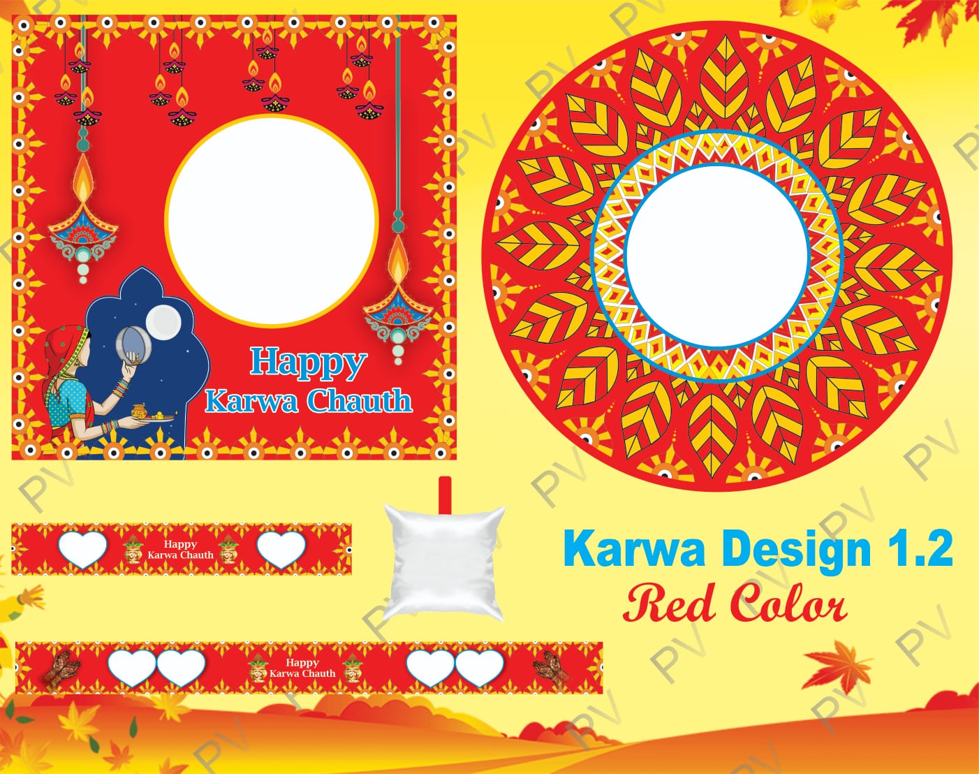 Personalized Karwa Chauth Thali Set Cloth Printed Red